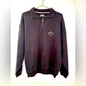 Tommy Bahama Sweatshirt 1/4 Quarter Zip Mens Fish embroidery Black Grey VTG